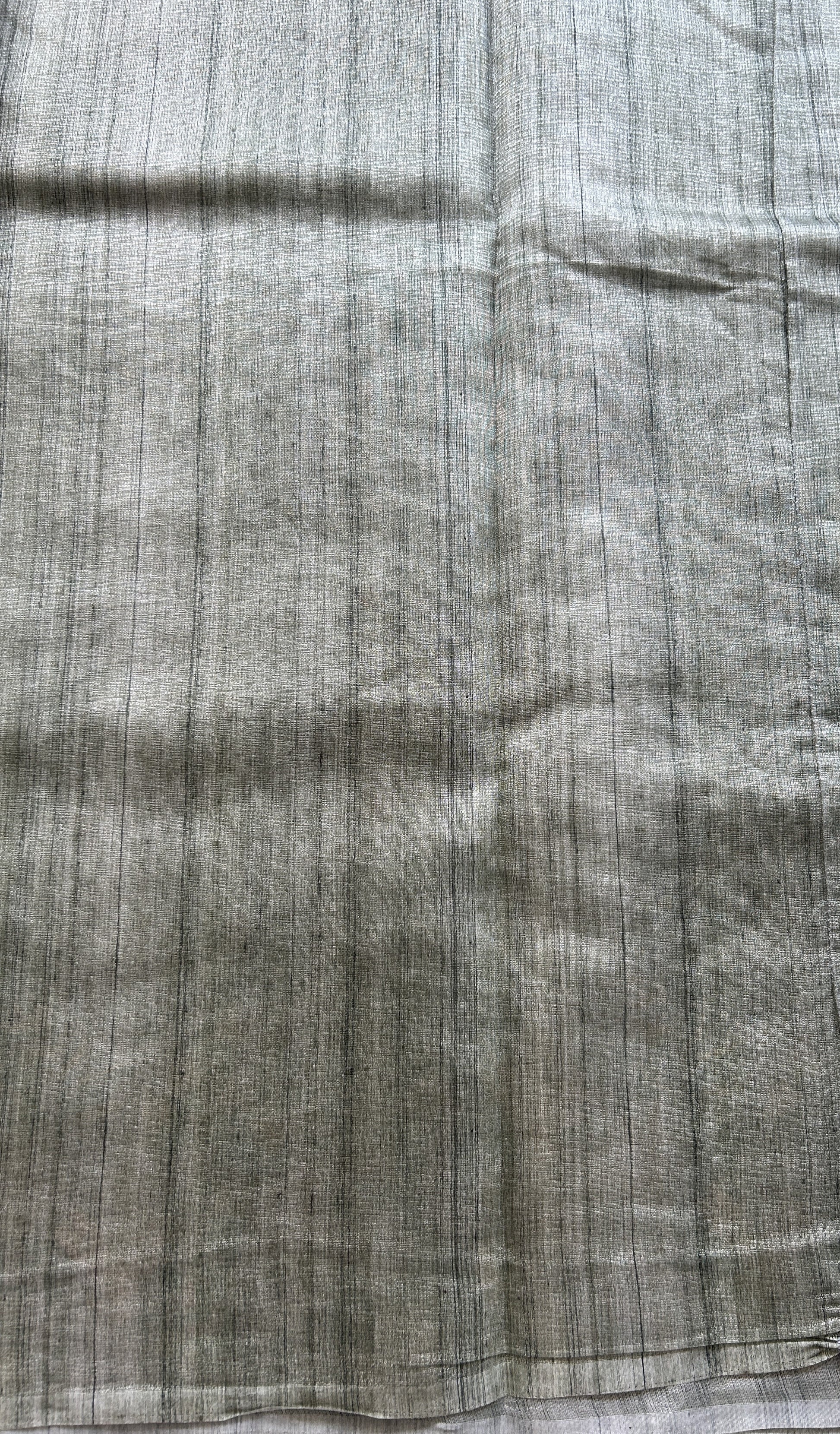 Semi Tussar Saree Light Green Colored Elegantly Paired with a Borderless. - Sampradaya Designer Studio