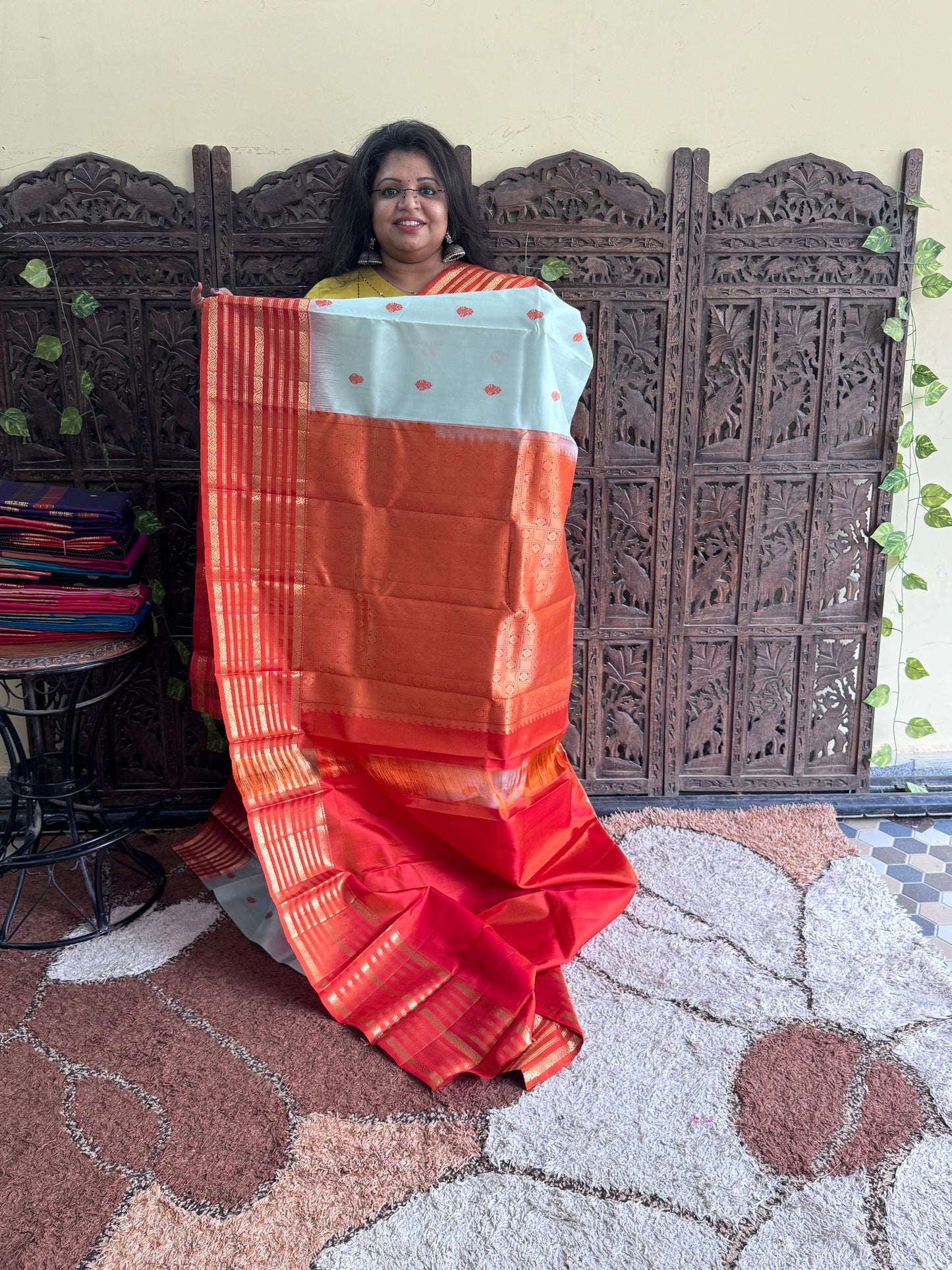 Pure Kanjivaram Silk Saree | Ice Blue With Gold Zari Border | Handloom | Silk Mark Certified