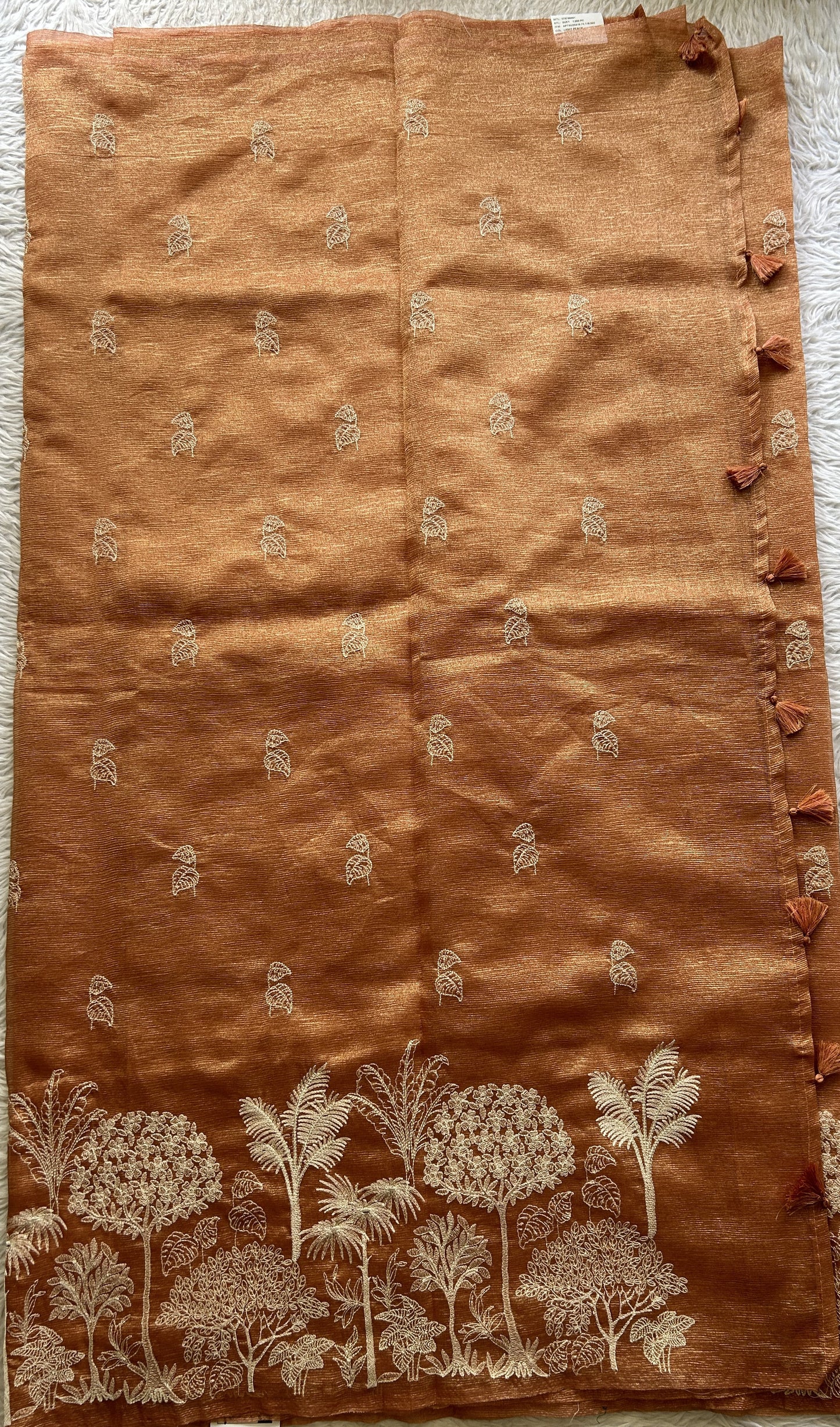 Banarasi Fancy Crushed Saree Salmon Colored Complemented with a Borderless. - Sampradaya Designer Studio