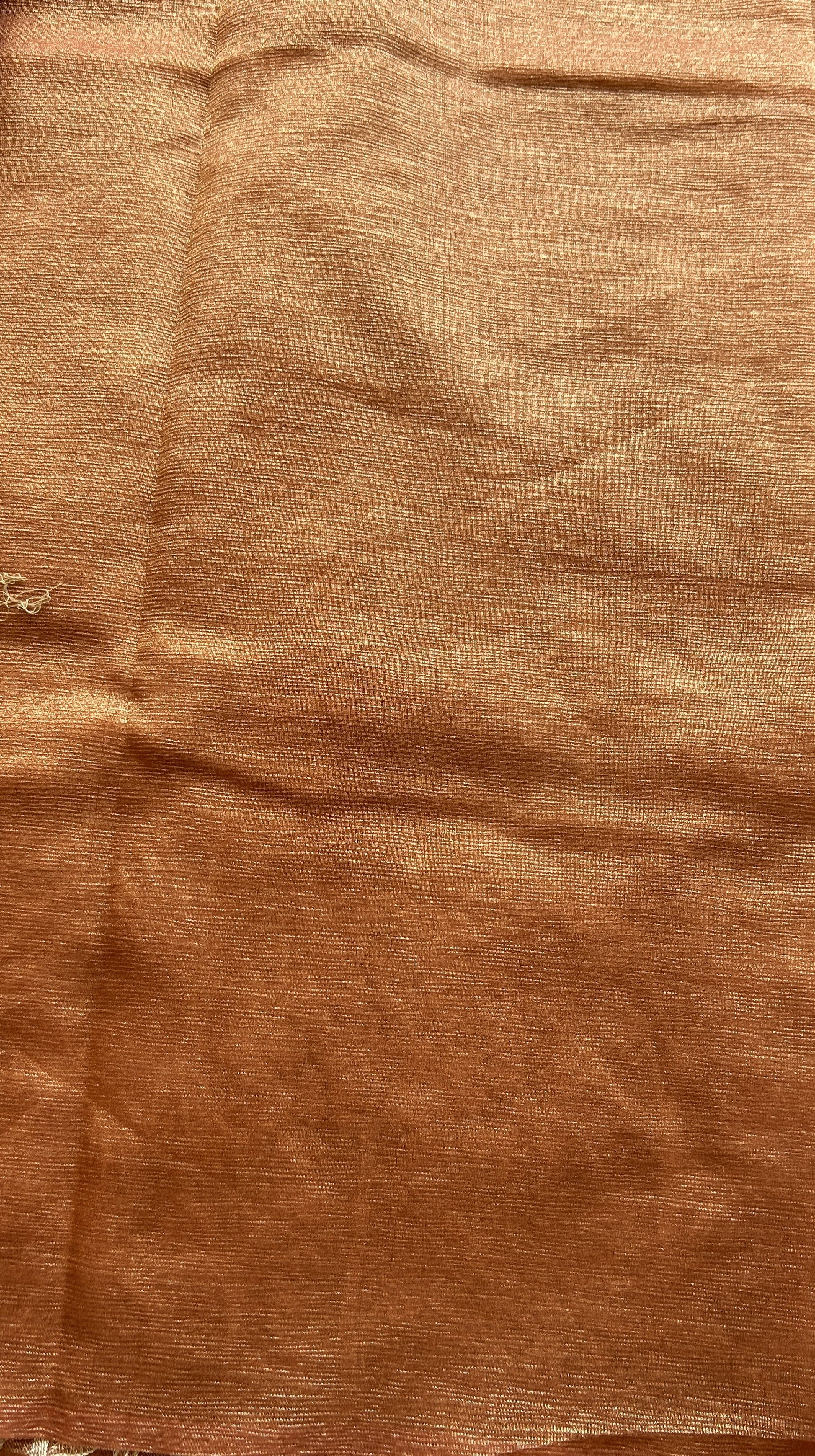 Banarasi Fancy Crushed Saree Salmon Colored Complemented with a Borderless. - Sampradaya Designer Studio