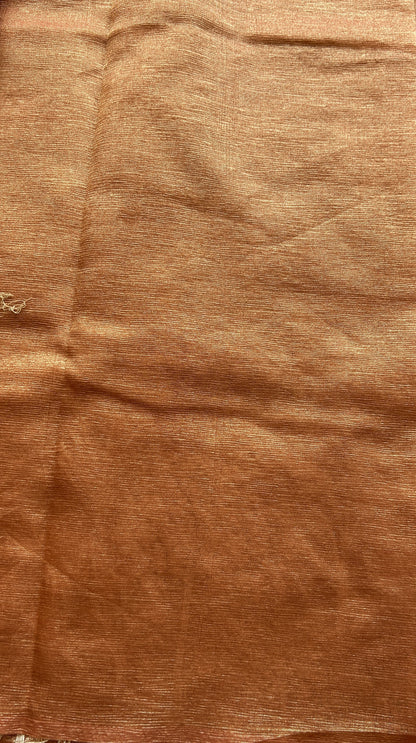 Banarasi Fancy Crushed Saree Salmon Colored Complemented with a Borderless. - Sampradaya Designer Studio