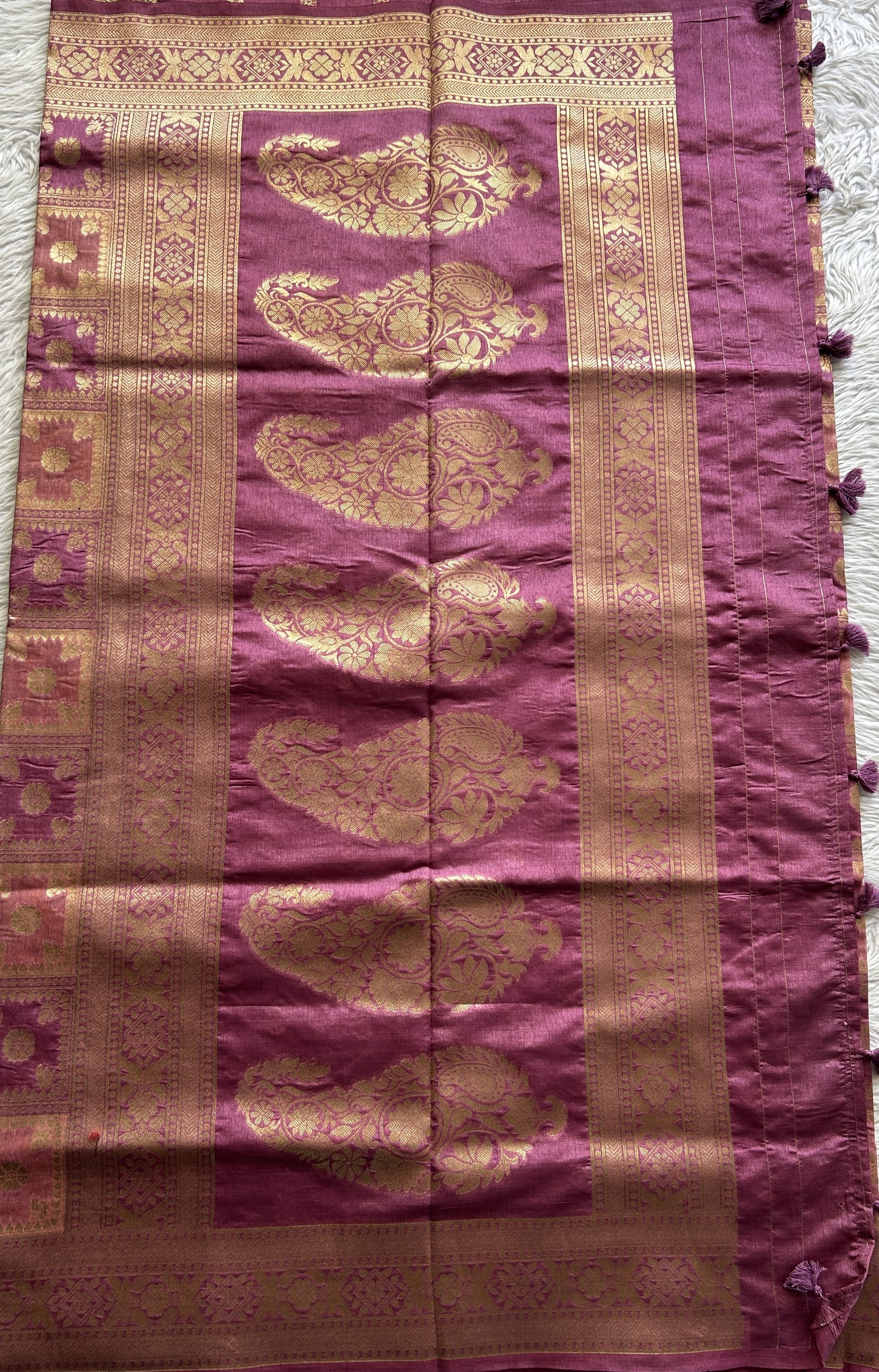 Semi Raw Silk Saree Pink Colored Complemented with a Zari Border. - Sampradaya Designer Studio