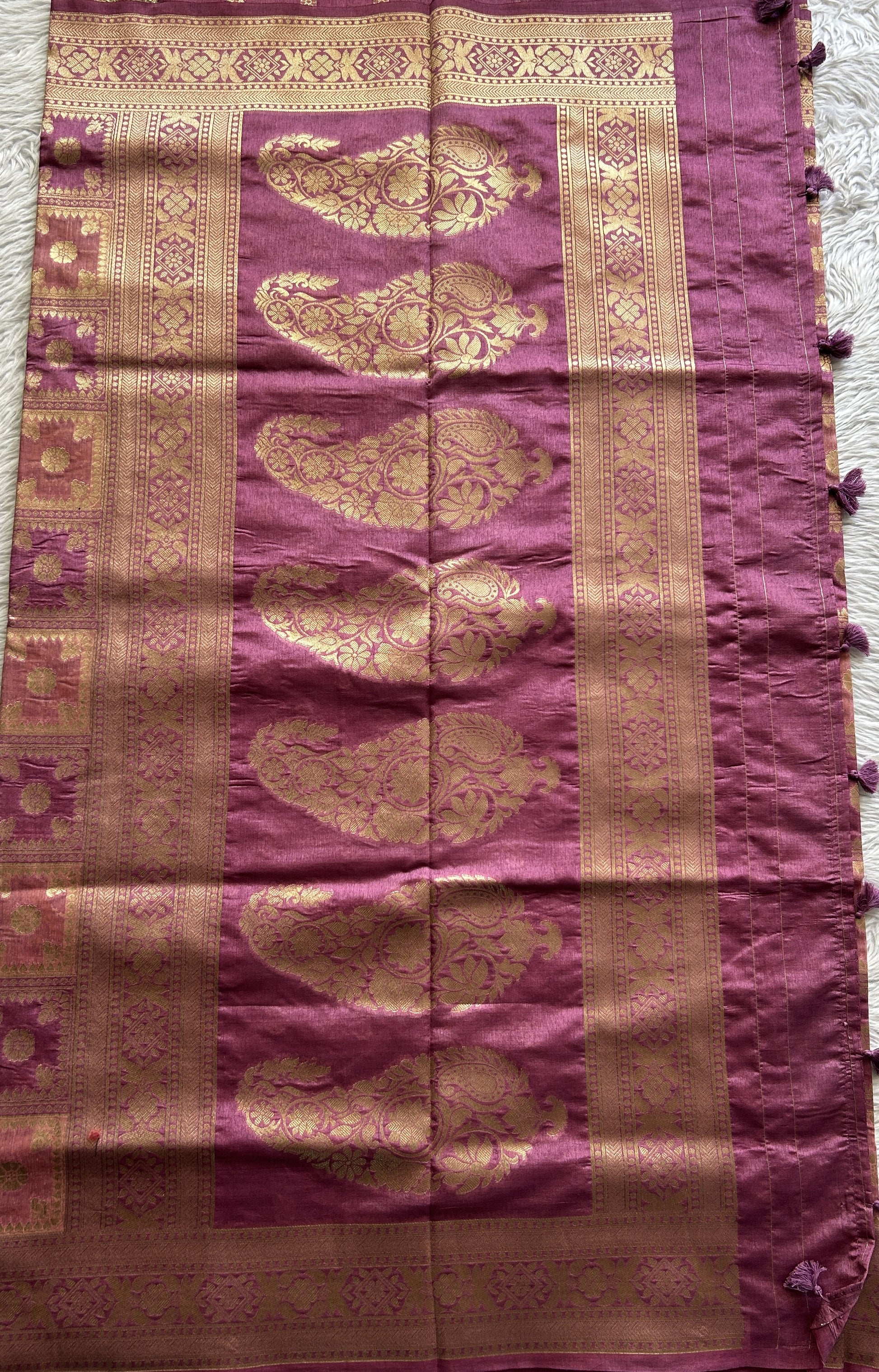 Semi Raw Silk Saree Pink Colored Complemented with a Zari Border. - Sampradaya Designer Studio