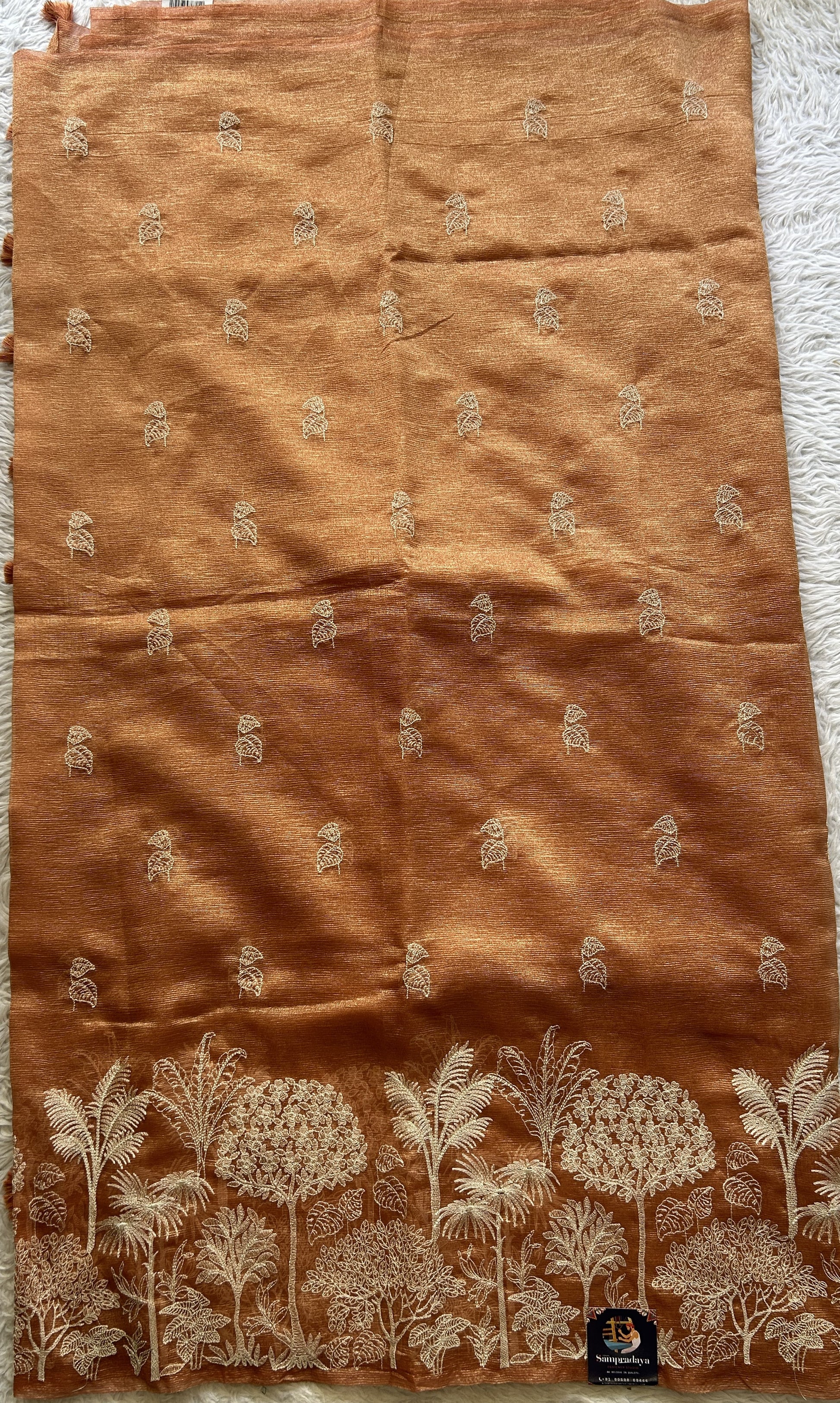 Banarasi Fancy Crushed Saree Salmon Colored Complemented with a Borderless. - Sampradaya Designer Studio