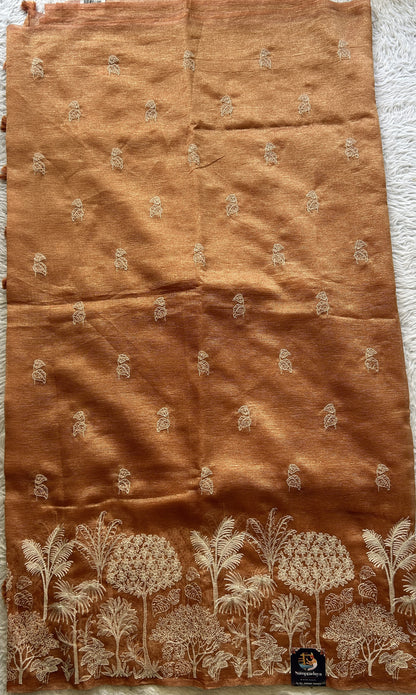 Banarasi Fancy Crushed Saree Salmon Colored Complemented with a Borderless. - Sampradaya Designer Studio