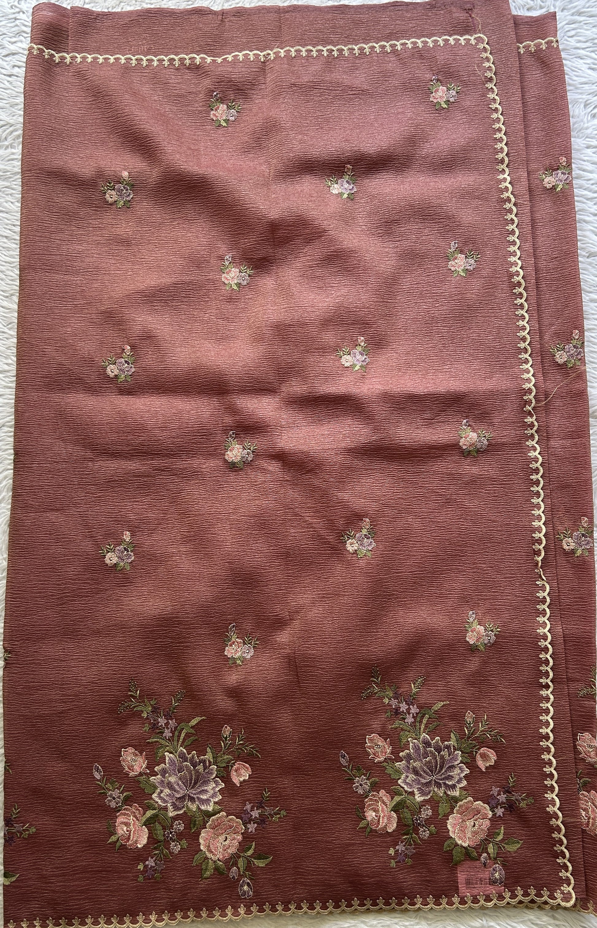 Banarasi Fancy Crushed Saree Dark Onion Pink Colored Complemented with a Borderless. - Sampradaya Designer Studio