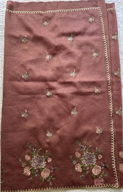 Banarasi Fancy Crushed Saree Dark Onion Pink Colored Complemented with a Borderless. - Sampradaya Designer Studio