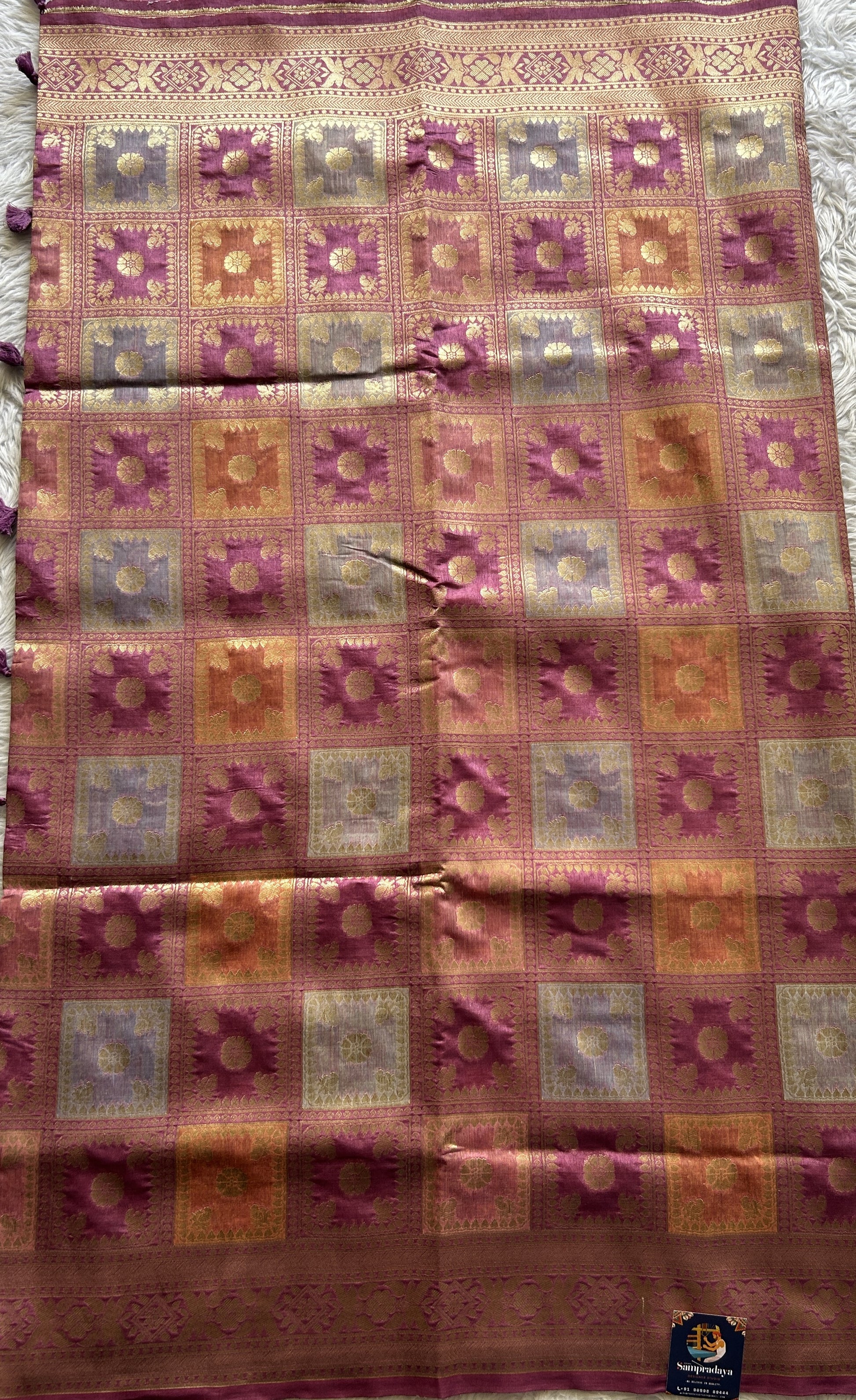 Semi Raw Silk Saree Pink Colored Complemented with a Zari Border. - Sampradaya Designer Studio