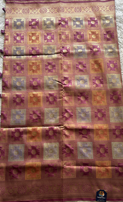 Semi Raw Silk Saree Pink Colored Complemented with a Zari Border. - Sampradaya Designer Studio