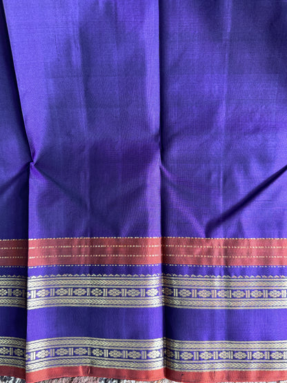 Violet Pure Kanjivaram Silk Saree | Gap Border With Peacock Butta | Handloom | Silk Mark Certified