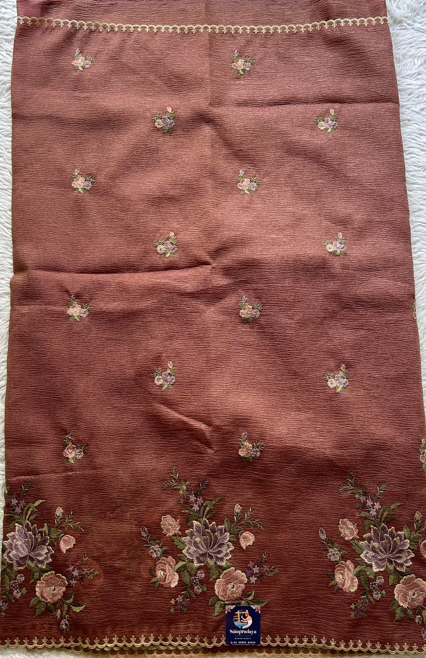 Banarasi Fancy Crushed Saree Dark Onion Pink Colored Complemented with a Borderless. - Sampradaya Designer Studio