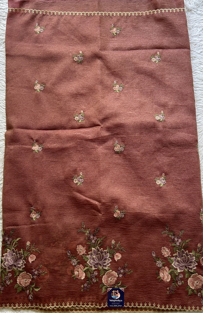 Banarasi Fancy Crushed Saree Dark Onion Pink Colored Complemented with a Borderless. - Sampradaya Designer Studio