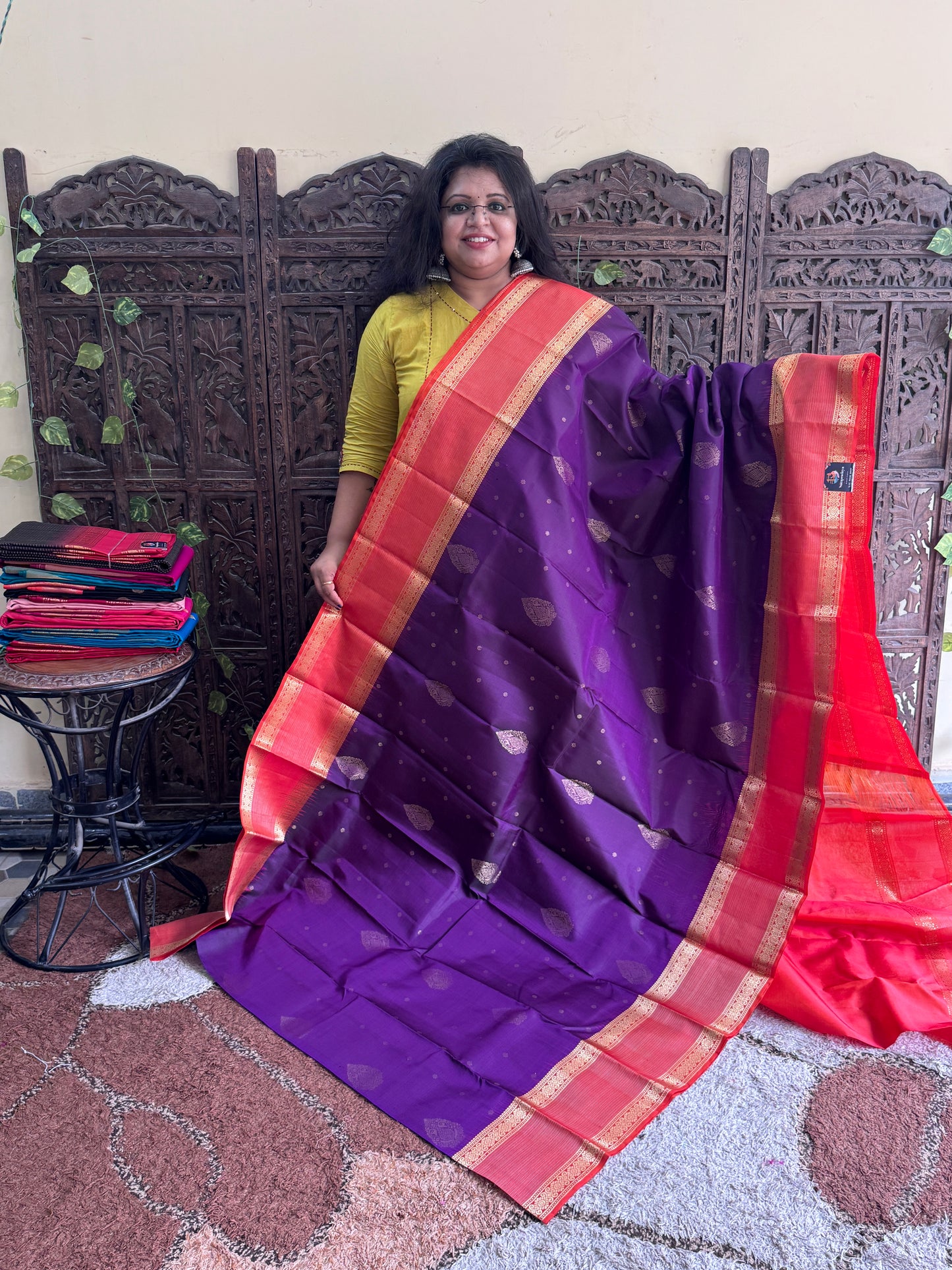 Pure Kanjivaram Silk Saree |  Violet With Gold Zari Border | Handloom | Silk Mark Certified
