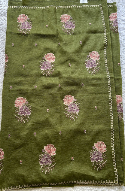 Banarasi Fancy Crushed Saree Olive Green Colored Complemented with a Borderless. - Sampradaya Designer Studio