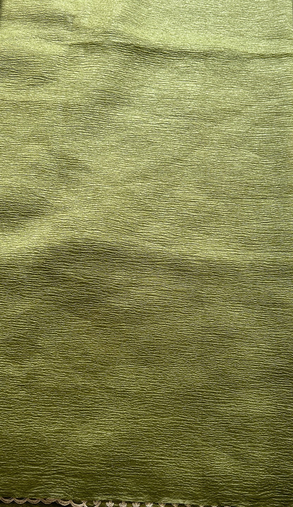 Banarasi Fancy Crushed Saree Olive Green Colored Complemented with a Borderless. - Sampradaya Designer Studio