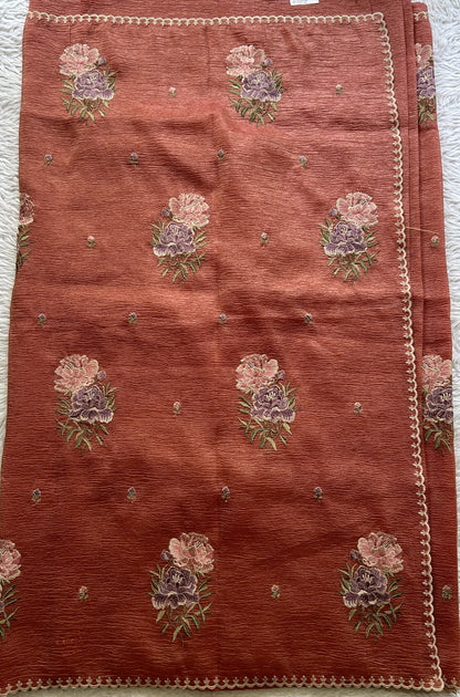 Banarasi Fancy Crushed Saree Peach Orange Colored Complemented with a Borderless. - Sampradaya Designer Studio
