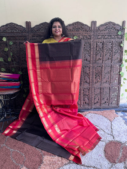 Black Green Pure Kanjivaram Silk Saree | Gap Border With Peacock Butta | Handloom | Silk Mark Certified
