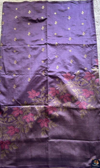 Semi Raw Silk Saree Lavender Colored Complemented with a Borderless. - Sampradaya Designer Studio