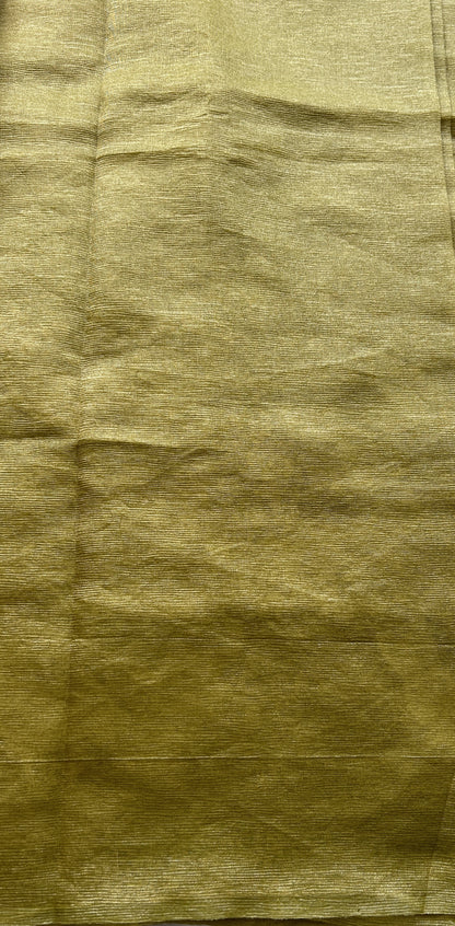 Banarasi Fancy Crushed Saree Leaf Green Colored Complemented with a Borderless. - Sampradaya Designer Studio