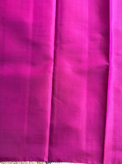Pure Kanjivaram Silk Saree | Rani Pink With Gold Zari Border | Handloom | Silk Mark Certified