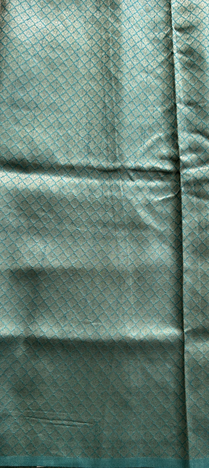 Semi Raw Silk Saree Sea Blue Colored Complemented with a Zari Border. - Sampradaya Designer Studio