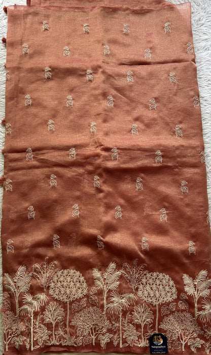 Banarasi Fancy Crushed Saree Onion Pink Colored Complemented with a Borderless. - Sampradaya Designer Studio