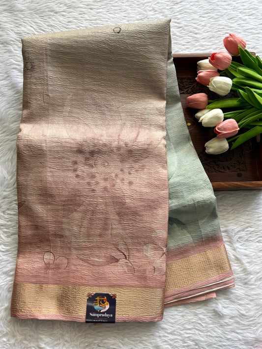 Banarasi Fancy Crushed Saree Light Pink Colored Complemented with a Zari Border. - Sampradaya Designer Studio