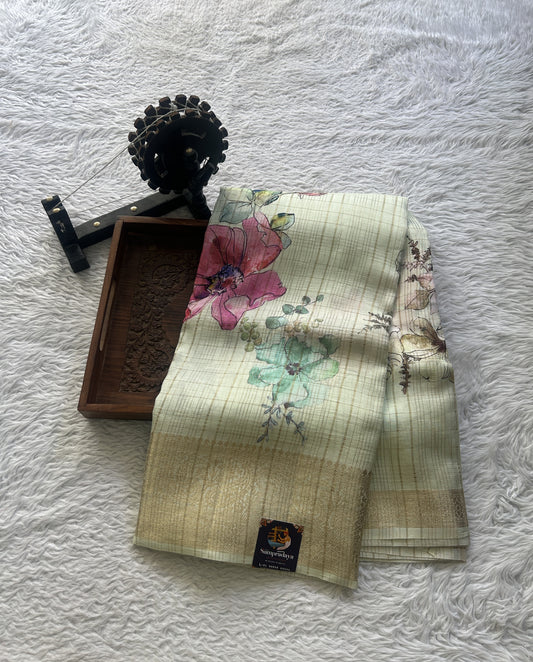 Dola Crepe Saree Very Light Green Colored Complemented with a Zari Border. - Sampradaya Designer Studio