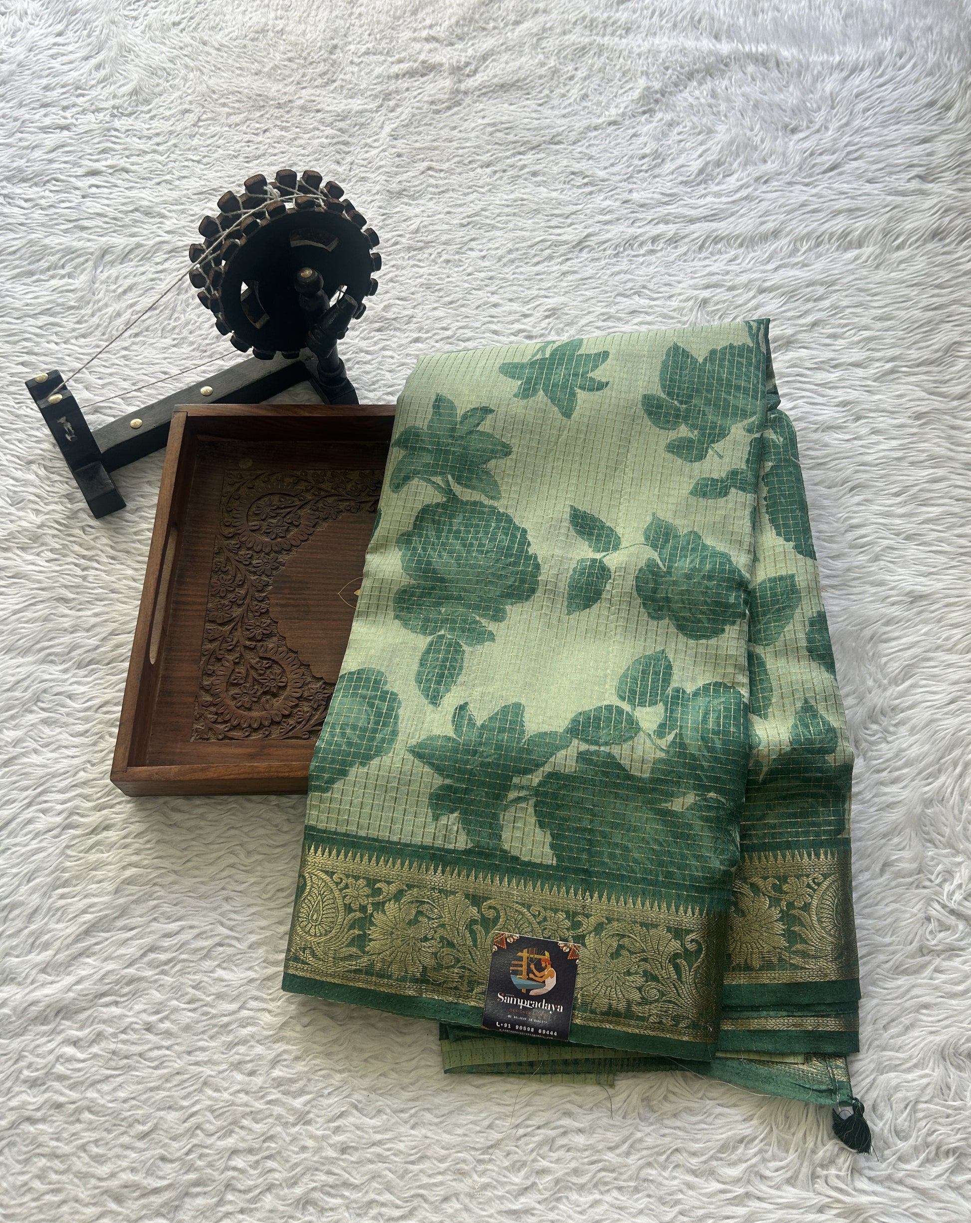 Dola Crepe Saree Sea Green Colored Elegantly Paired with a Zari Border. - Sampradaya Designer Studio