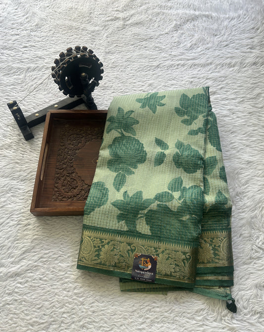 Dola Crepe Saree Sea Green Colored Elegantly Paired with a Zari Border. - Sampradaya Designer Studio