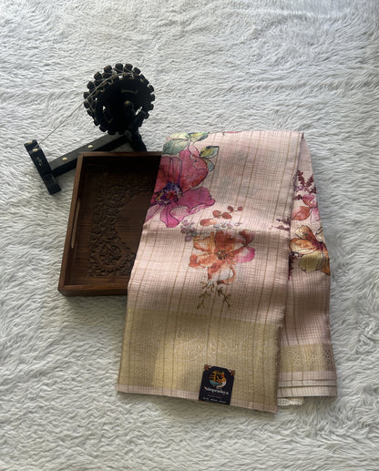 Dola Crepe Saree Light Pink Colored Elegantly Paired with a Zari Border. - Sampradaya Designer Studio