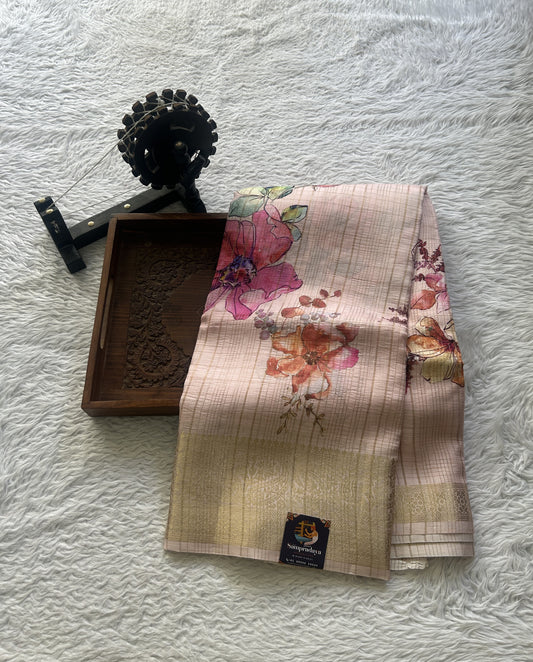 Dola Crepe Saree Light Pink Colored Elegantly Paired with a Zari Border. - Sampradaya Designer Studio