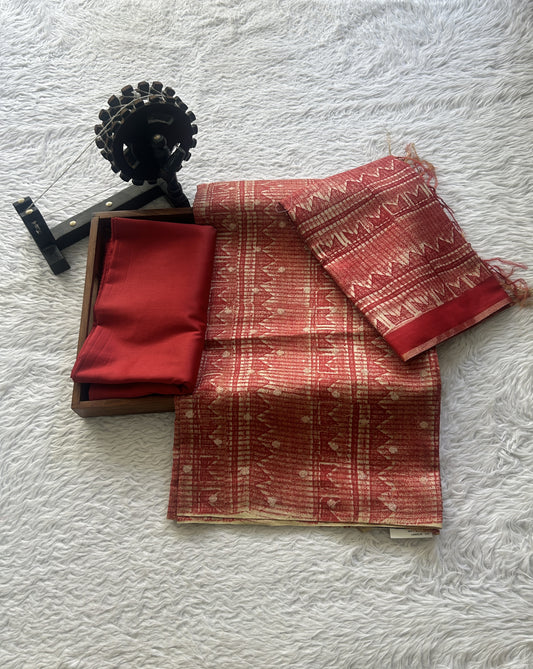 Chanderi Cotton Dress Material Maroon Colored Complemented with a Borderless. - Sampradaya Designer Studio