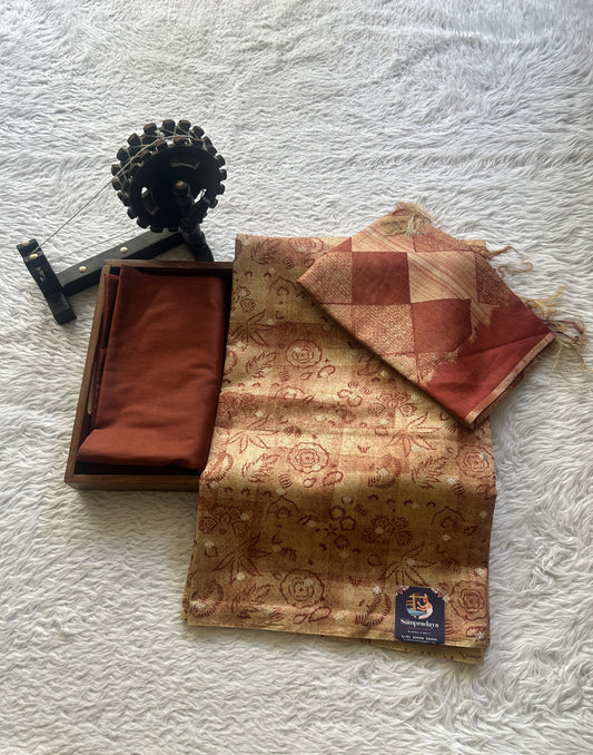 Chanderi Cotton Dress Material Sandalwood Colored Complemented with a Borderless. - Sampradaya Designer Studio