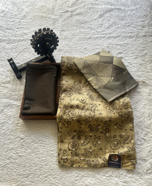 Chanderi Cotton Dress Material Cream Colored Complemented with a Borderless. - Sampradaya Designer Studio