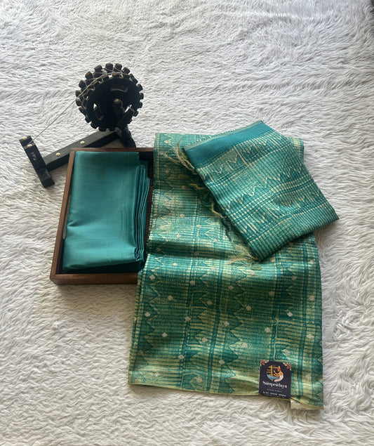 Chanderi Cotton Dress Material Sky Blue Colored Complemented with a Borderless. - Sampradaya Designer Studio