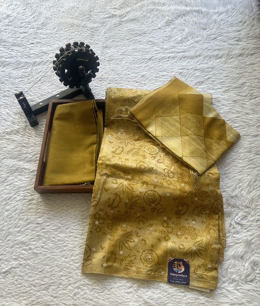 Chanderi Cotton Dress Material Dark Yellow Colored Complemented with a Borderless. - Sampradaya Designer Studio