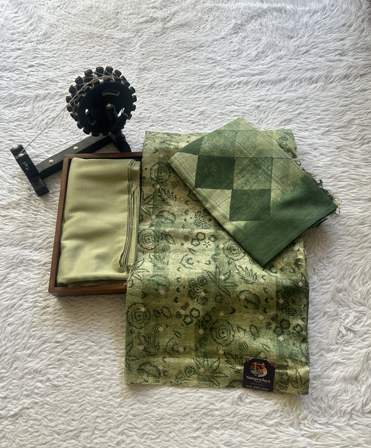 Chanderi Cotton Dress Material Dark Green Colored with a Borderless. Sampradaya Designer Studio Chanderi Cotton Dress Material Dark Green Colored with a Borderless. Sampradaya Designer Studio