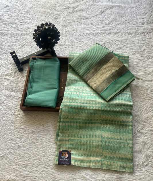Chanderi Cotton Dress Material Sea Green Colored Complemented with a Borderless. - Sampradaya Designer Studio