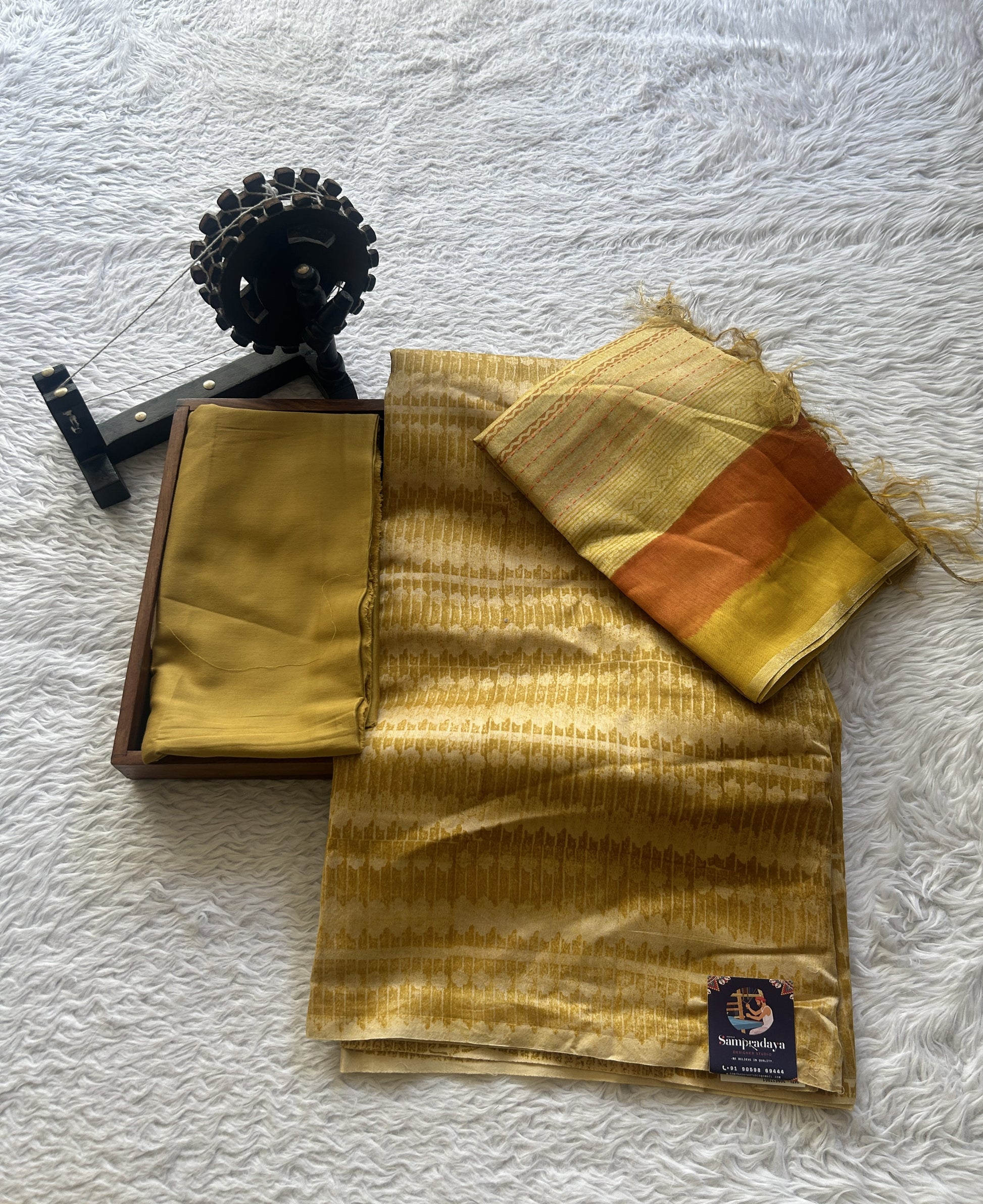 Chanderi Cotton Dress Material Yellow Colored Complemented with a Borderless. - Sampradaya Designer Studio