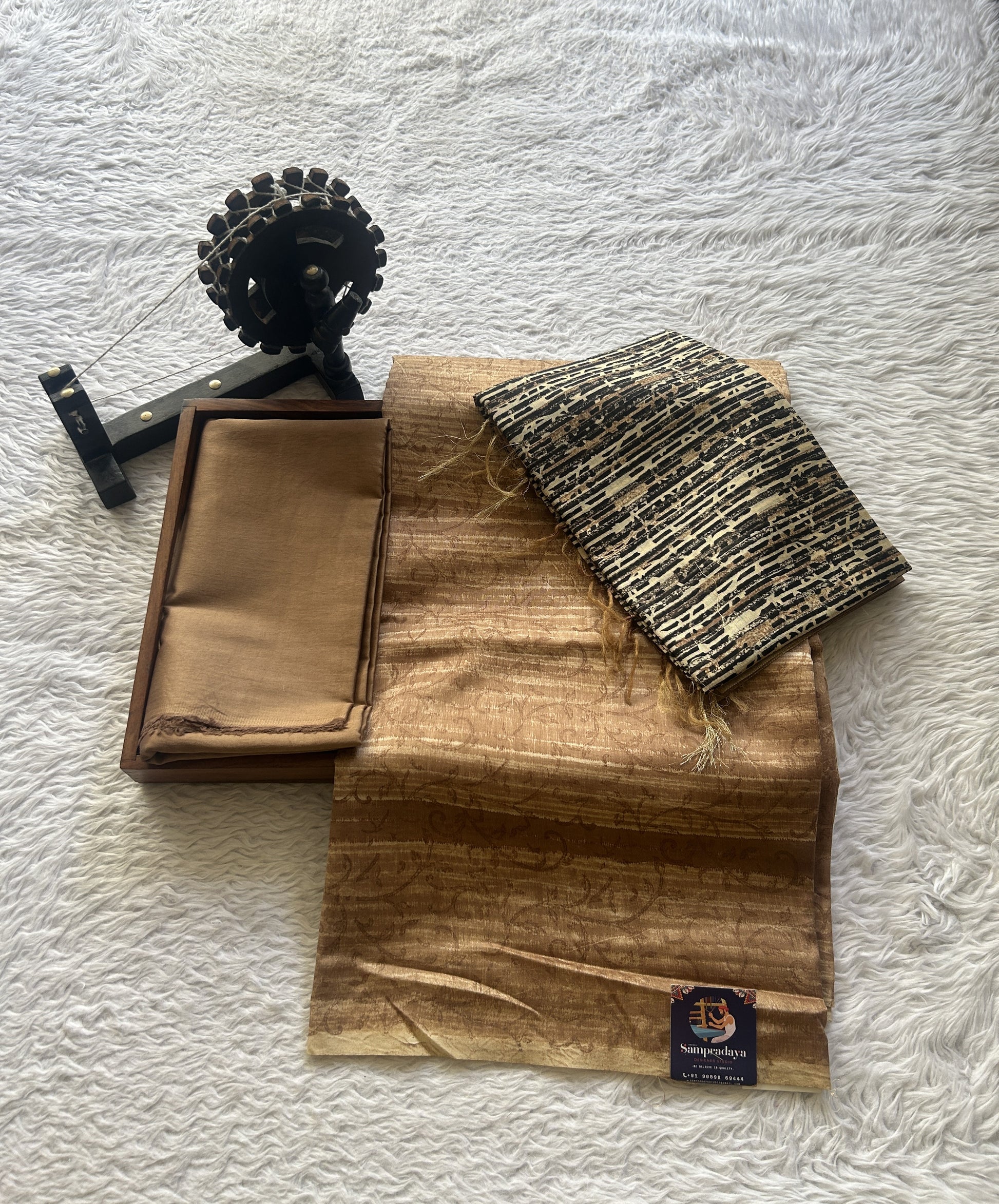 Chanderi Cotton Dress Material Brown Colored Complemented with a Borderless. - Sampradaya Designer Studio