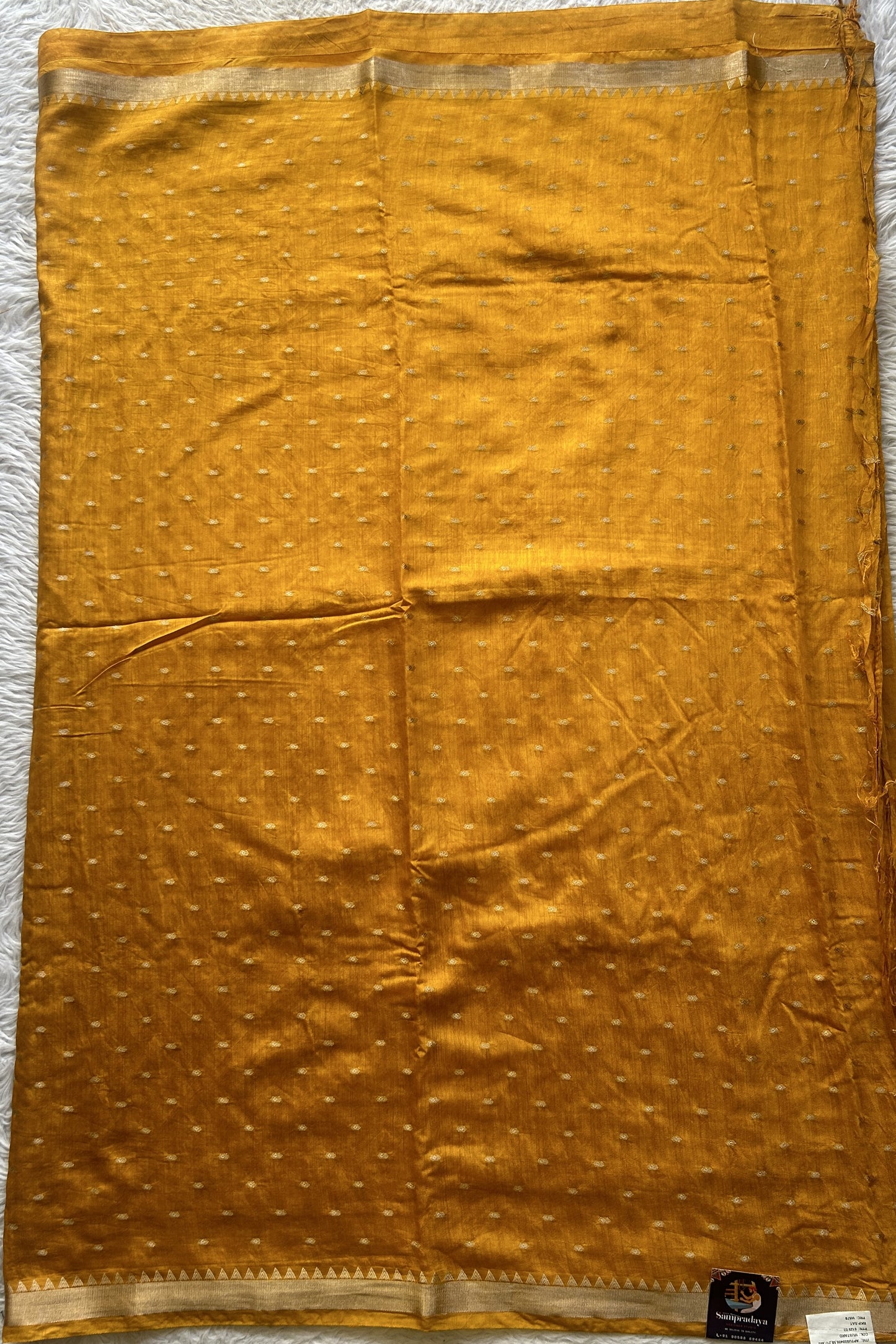 Tussar Silk Dress Material Yellow Colored Complemented with a Zari Border. - Sampradaya Designer Studio