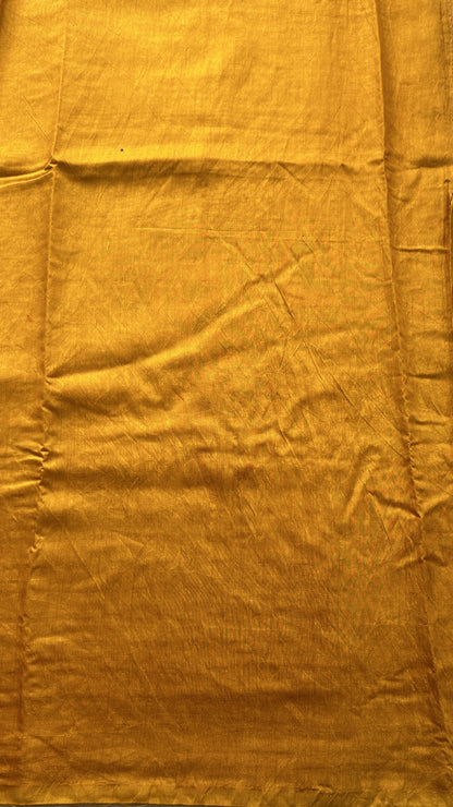 Tussar Silk Dress Material Yellow Colored Complemented with a Zari Border. - Sampradaya Designer Studio