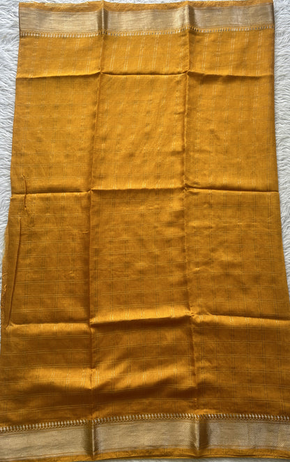 Tussar Silk Dress Material Yellow Colored Complemented with a Zari Border. - Sampradaya Designer Studio
