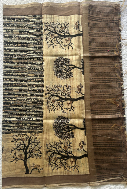 Chanderi Cotton Dress Material Brown Colored Complemented with a Borderless. - Sampradaya Designer Studio