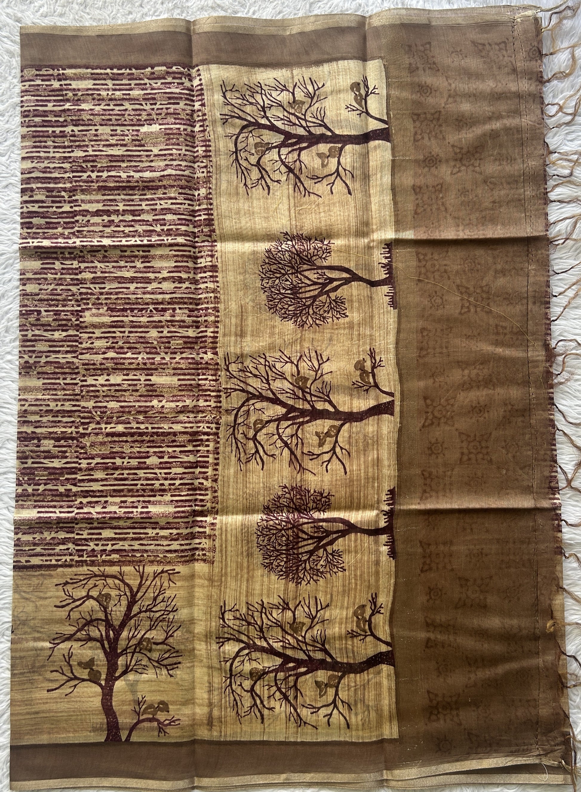 Chanderi Cotton Dress Material Biscuit Colored Complemented with a Borderless. - Sampradaya Designer Studio