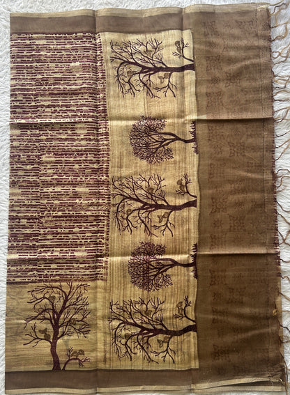 Chanderi Cotton Dress Material Biscuit Colored Complemented with a Borderless. - Sampradaya Designer Studio