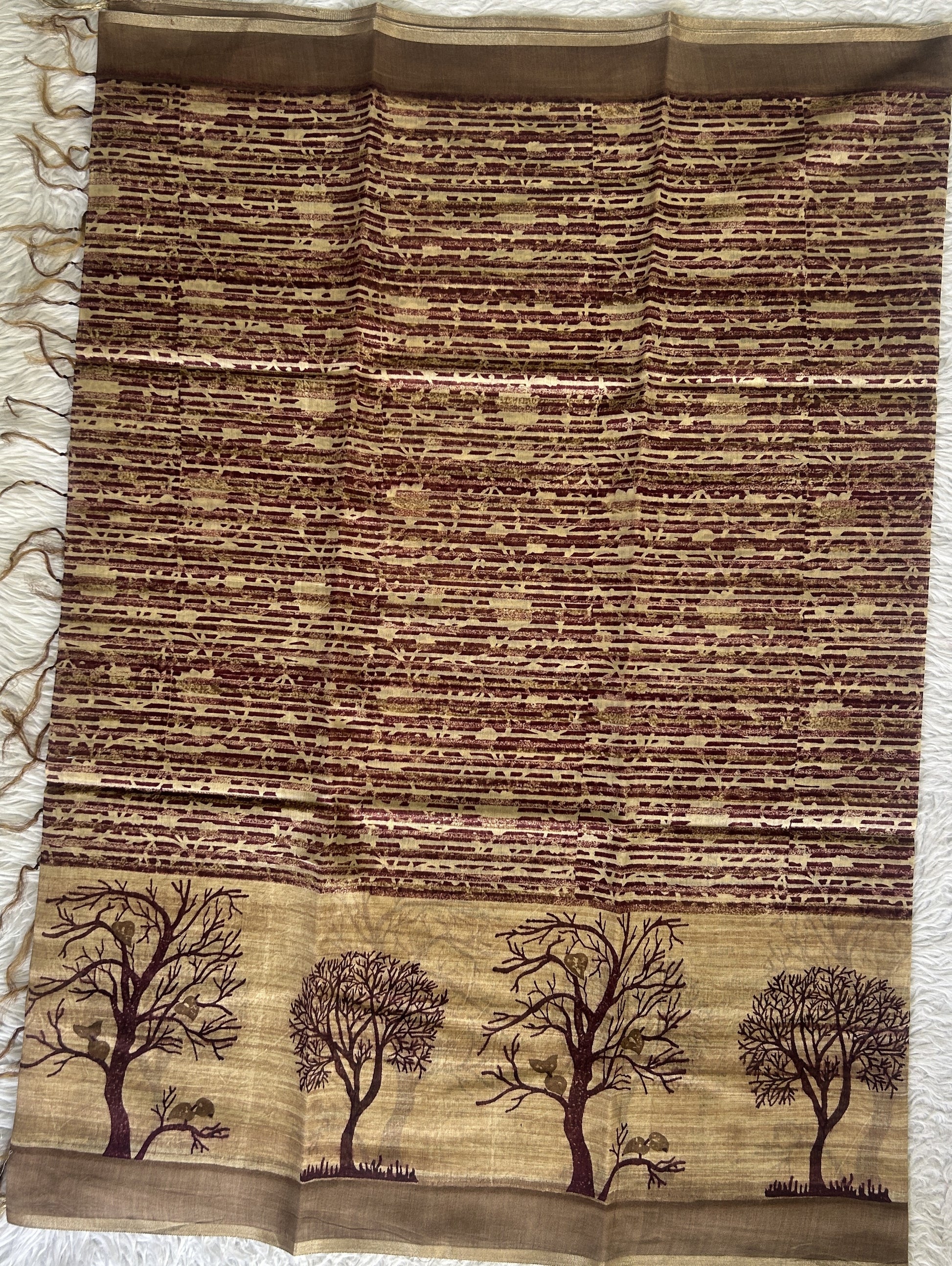 Chanderi Cotton Dress Material Biscuit Colored Complemented with a Borderless. - Sampradaya Designer Studio