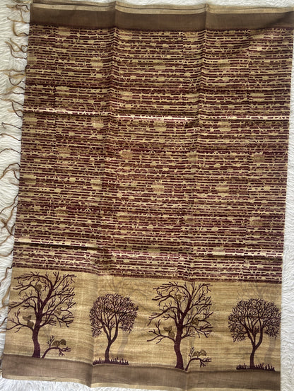 Chanderi Cotton Dress Material Biscuit Colored Complemented with a Borderless. - Sampradaya Designer Studio