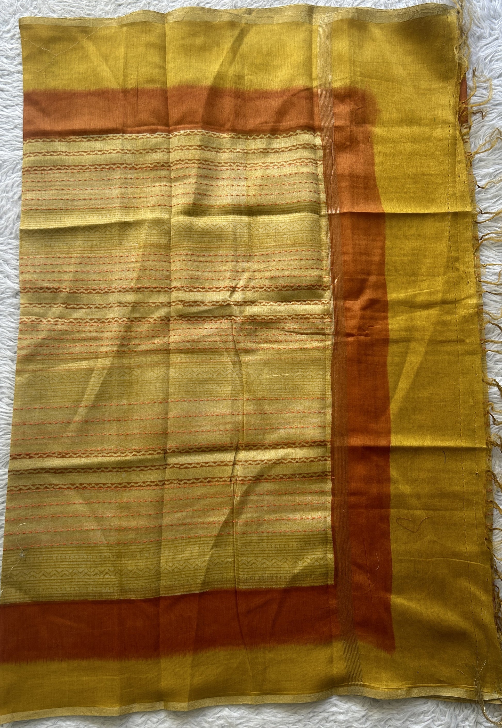 Chanderi Cotton Dress Material Yellow Colored Complemented with a Borderless. - Sampradaya Designer Studio